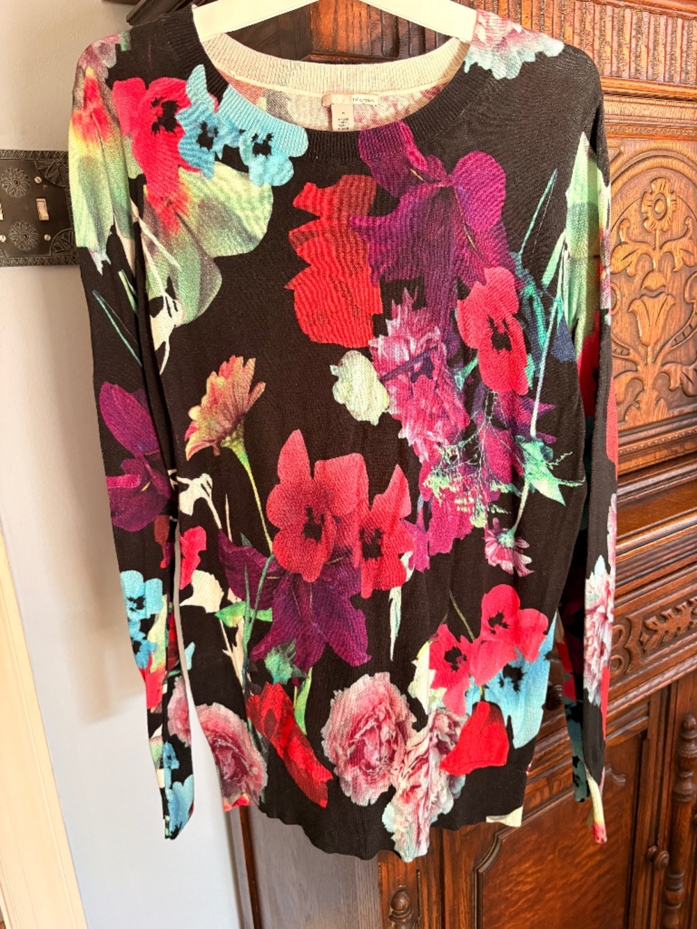 Halogen Black Multicolor Floral Warm Chic Sweater--Medium